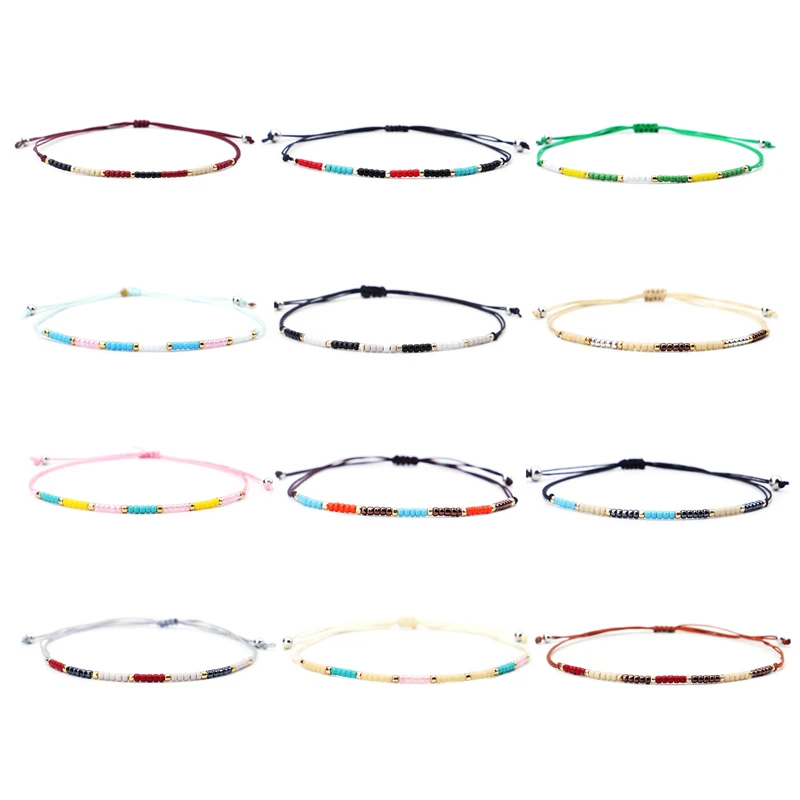 

Handmade Seed Bead Thin Bracelet Bohemia Style Love Lucky Bracelets & Bangles For Women Men Adjustable Beach Bracelets