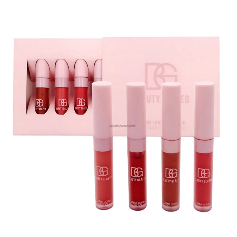 

4pcs/Set Lipgloss Waterproof Lip gloss Pigment Red Velvet Matte Liquid Lipstick Makeup Birthday Edition