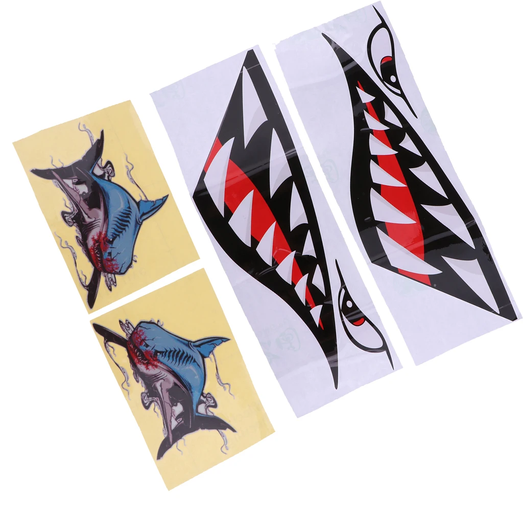 Marine 2 Pairs Shark Stickers Reflective Decals for Kayak Fishing Boat Dinghy Yacht Car Truck Window Wall - Easy to Apply