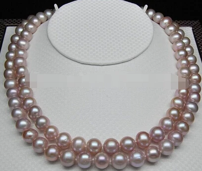 

Free shipping >>@ 1154 Genuine Cultured natural 8-9mm AA+ purple pearl necklace (17inch 18 inch)