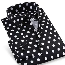 Новые модные мужские повседневные рубашки в горошек с длинным рукавом, приталенные деловые повседневные хлопковые качественные мужские вечерние рубашки