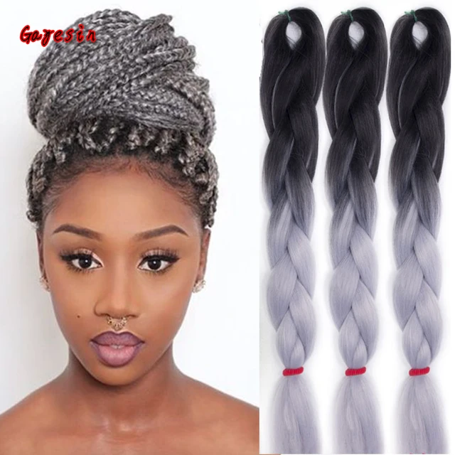 Kanekalon 24" 100g Gray Synthetic Braiding Hair Yaki Straight Synthetic