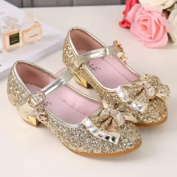 

Children Princess Sandals New Summer Kids Girls Wedding Shoes High Heels Dress Shoes Bowtie Gold Shoes For Girls White Pink