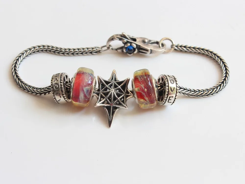 925 Sterling Silver Charm Beads A Drunken Golden Fan Glass Charms Bead Compatible Fit Troll European Brand Bracelet (11)