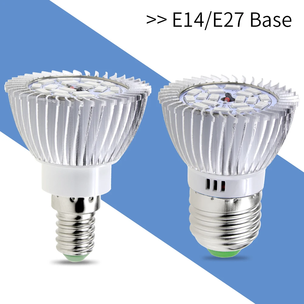 Полный спектр светодиодный E27 УФ лампа растительный светильник E14 ...