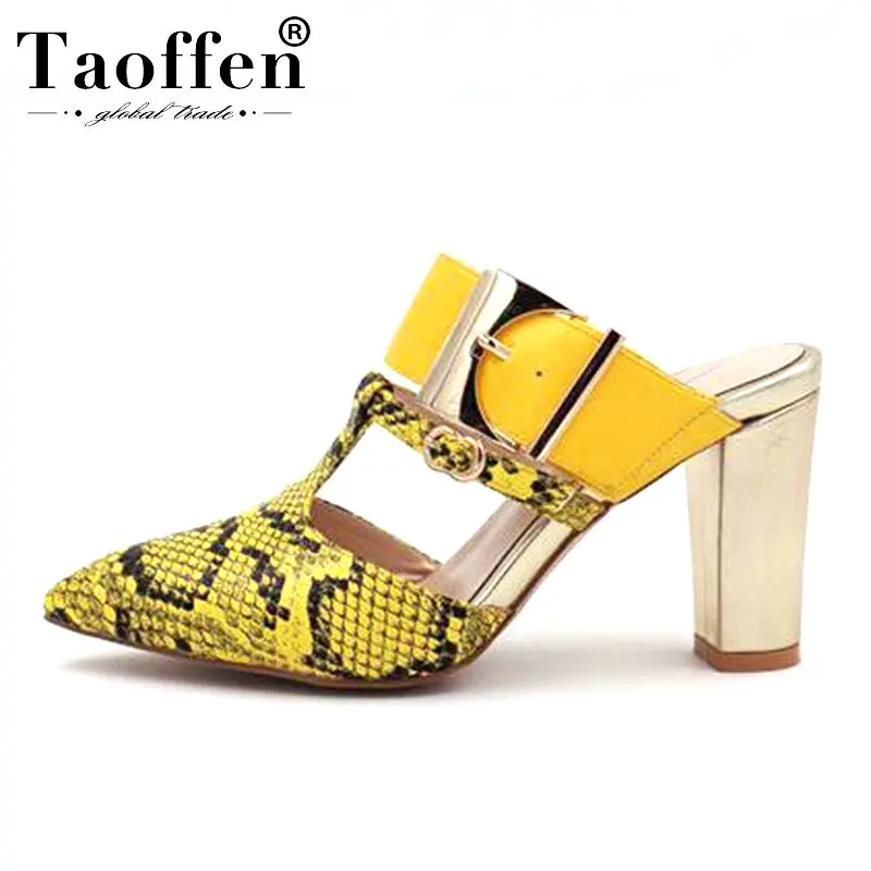 

TAOFFEN Snake Patterm High Heels Sexy Sandals Fashion Metal Buckle Party Wedding Summer Shoes Women Office Ladies Size 34-39
