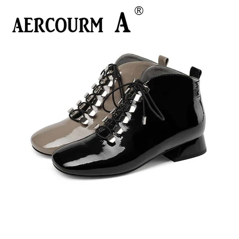 Aercourm A/женские кожаные ботинки из лакированной кожи абрикосового и черного