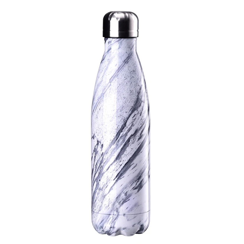 500ML Chilly Bottle Stainless Steel Wine Bottle Shape Thermos Bottle Car Travel Bowling Flask Vacuum Bottle For Water - Color: Marble white