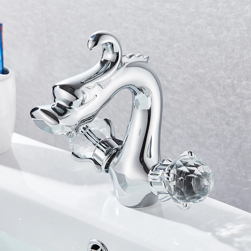 quyanre wanfan Chinese Dragon Basin Faucet Bathroom Vessel Sink Mixer Tap Deck Mounted Dual Crystal Handle Hot Cold Water Mixers2