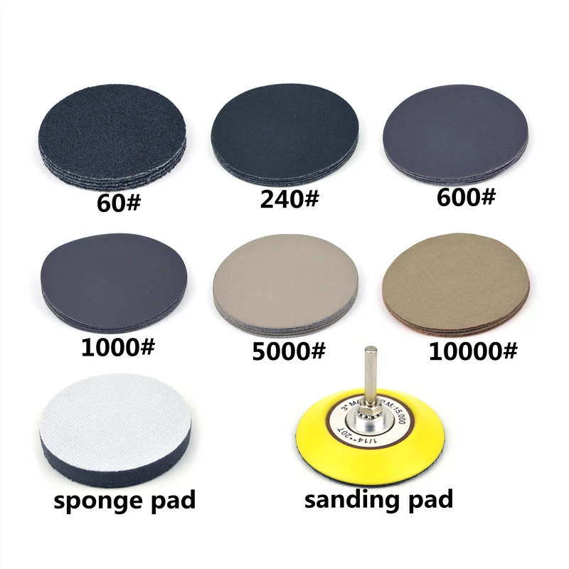 POLIWELL 3 inch Abrasive Tools Set 30 PCS Waterproof Sanding Discs+1PC 6mm Sanding Pad Holder+1PC Sponge Pads Car Polishing Kit POLIWELL 3 inch Abrasive Tools Set 30 PCS Waterproof Sanding Discs+1PC 6mm Sanding Pad Holder+1PC Sponge Pads Car Polishing Kit
