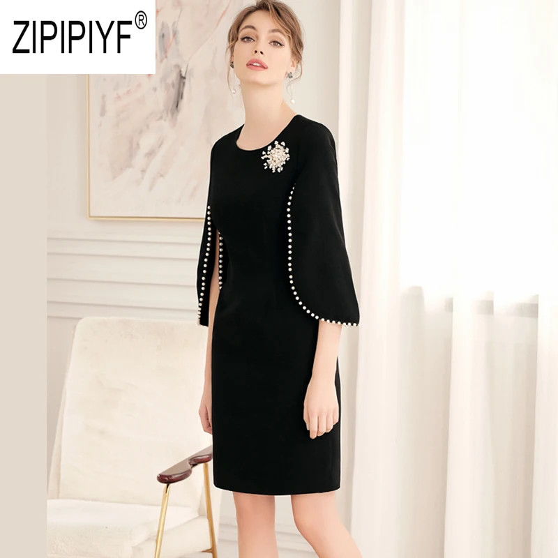 black dress quarter sleeve
