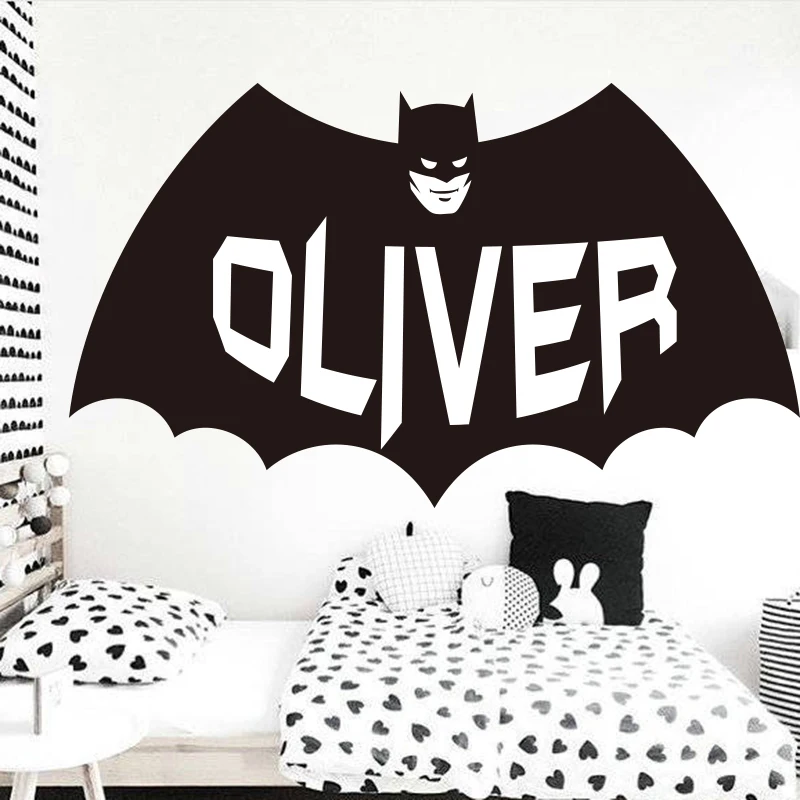 Custom Name Batman Wall Sticker Boys Room Personalized Batman Wall