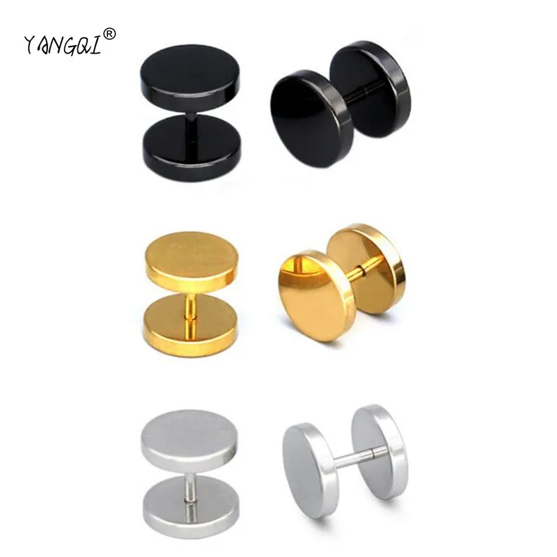 1 Pair Black Round Circle Titanium Steel Men's Stud Earrings Punk