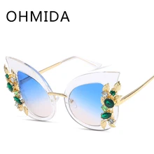 OHMIDA Venta Caliente de Gran Tamaño de Las Mujeres UV400 gafas de Sol Del Ojo de Gato de Lujo marca de Diamantes Vintage Gafas de Sol Para Los Hombres gafas de sol hombre