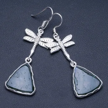 

Natural Moss Agate 925 Sterling Silver Earrings 2" Q1762