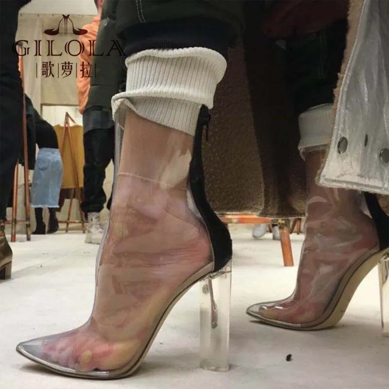 

GILOLA 12cm Super High Heels Women Boots Fashion Autumn Platform Thin Heels Ankle Women Shoes Woman #Y0218589Q