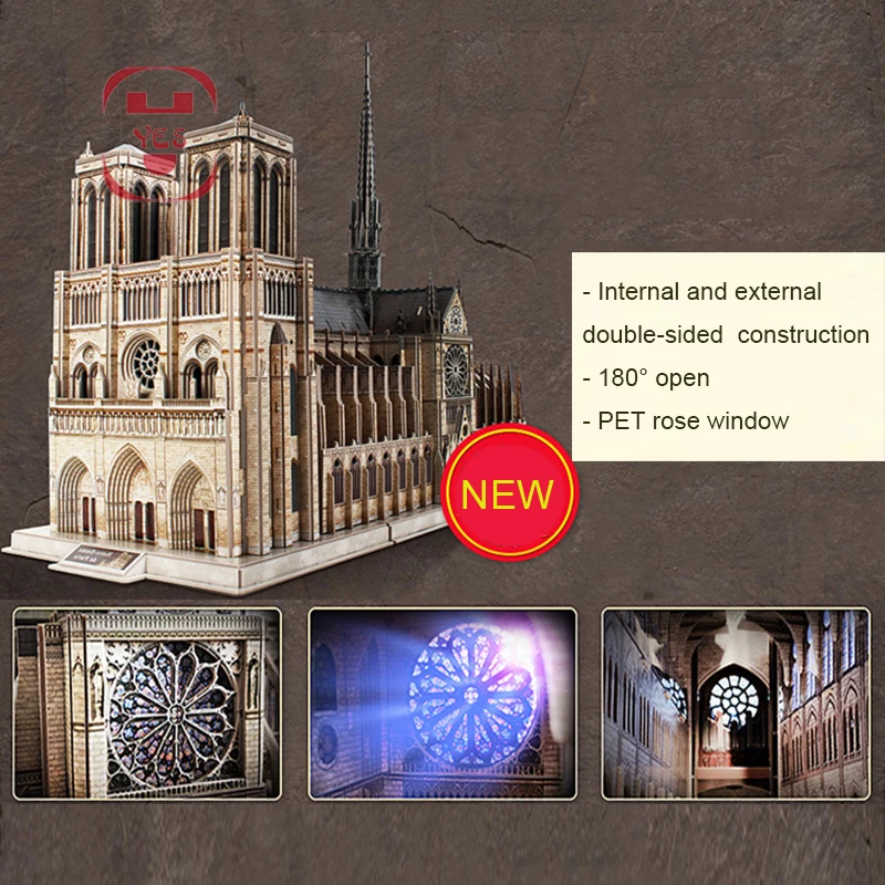 Cheap 1:250 Notre Dame de Paris Double-sided Open 3DPanoramic High Simulation Model Puzzle Rose Window Kid's Intelligent Toy souvenir
