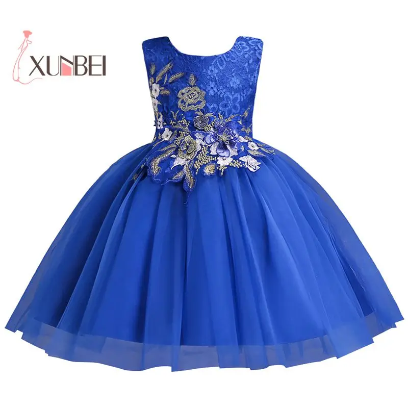 

Pretty Knee length Gold Applique Tulle Flower Girl Dresses 2019 Lace First Communion Dresses Pageant Dresses For Girls