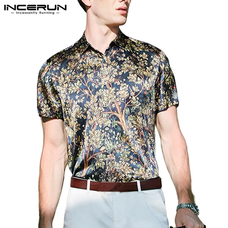 

INCERUN Collar Shirt Fashion Men's Short-sleeved Summer Thin Shirt Men's Printed Loose High Quality 2020 Camisa Masculina S-5XL