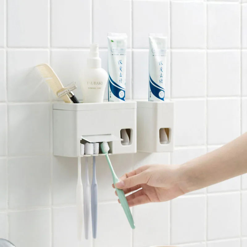 Простой стиль автоматический набор из зубных паст Серый Белый настенный держатель для зубных щеток стойка ковш зубная паста соковыжималка ванная комната стеллаж для хранения