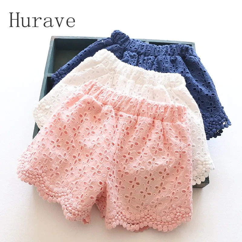 Hurave New 2017 Summer Fashion Baby Girls Shorts Lace Solid Toddler Girls Pants Cotton Girl Clothes