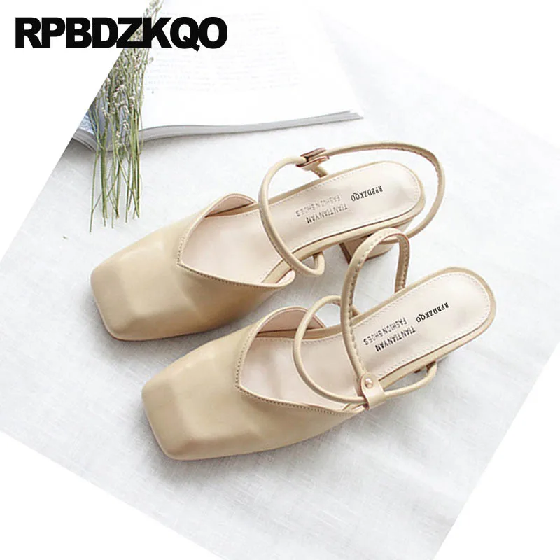 Chaussures De Cher jaune 2018 Dames D'été apricot Bloc Mode Femme Arrière Carré À Deux Femmes Sandales Bride Vert Pas Épais Sangle Fermé Designer Chunky Orteil qtf7SFZ