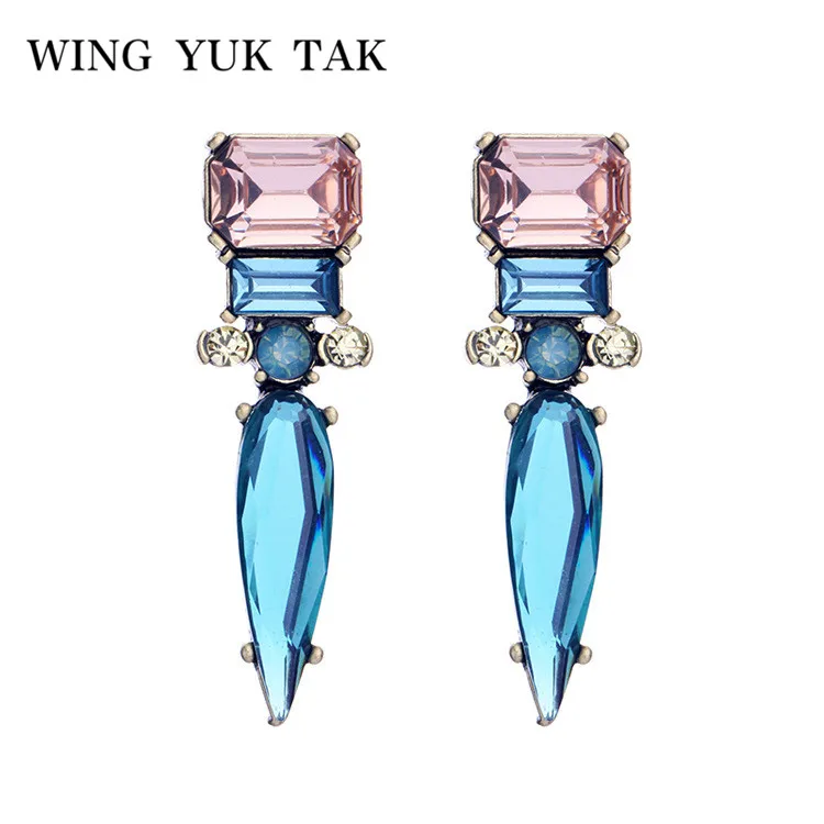 Wing yuk tak модный бренд Bijoux Голубые Стеклянные Прозрачные Серьги-гвоздики в стиле панк для женщин