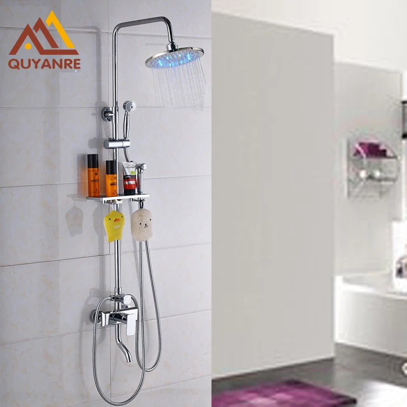 

Led Light Cold and Hot Bathroom Faucets Bright Chrome Bidet Tap with Shelf Shower Faucets
