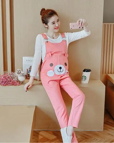 Maternity Clothing Pants Spring Autumn cartoon owl cotton Plus Size Overalls Pregnant Women`s Large Size Suspender Trousers