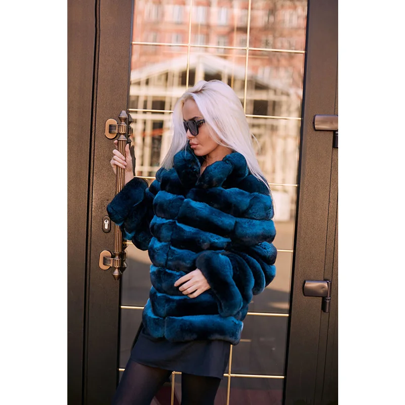 FURSARCAR Для женщин зима натуральный мех пальто с меховой воротник Роскошные Slim 2018 натуральный Повседневное кроличьего меха пальто реального