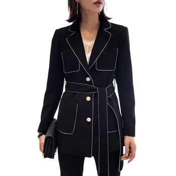 

2019 spring autumn new fashion women black casual style Blazers coats big pockets full sleeve office ladies coats gx1066