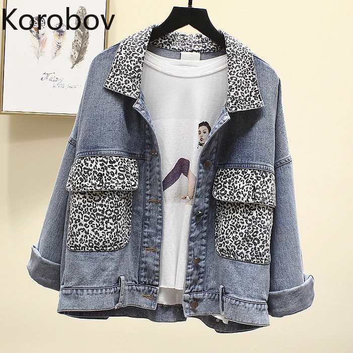 

Korobov Women Denim Jacket Summer New Korean Hit Color Patchwork Jeans Jackets Harajuku Streetwear Packets Coats 78206