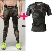 Брендовая камуфляжная компрессионная рубашка, футболка с длинным рукавом+ леггинсы, комплекты для фитнеса, быстросохнущие модные костюмы для кроссфита