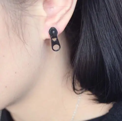 

Fashion Personality Vintage Alloy Gold Silver Black Zipper Stud Earring