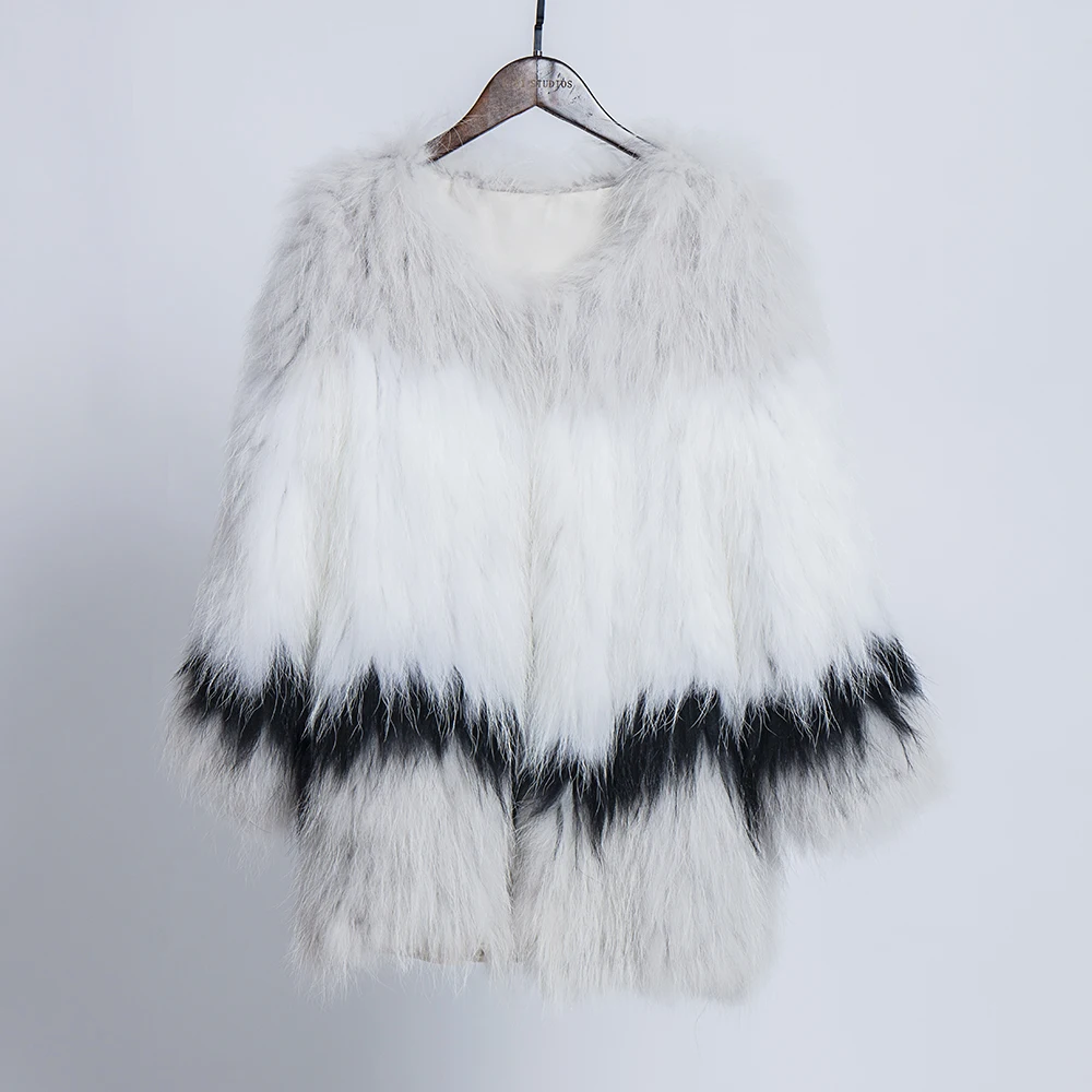 

real Raccoon Fur Genuine Knitted coat for Women Jacket Trench Outwear fashion street party jacket korean clothes