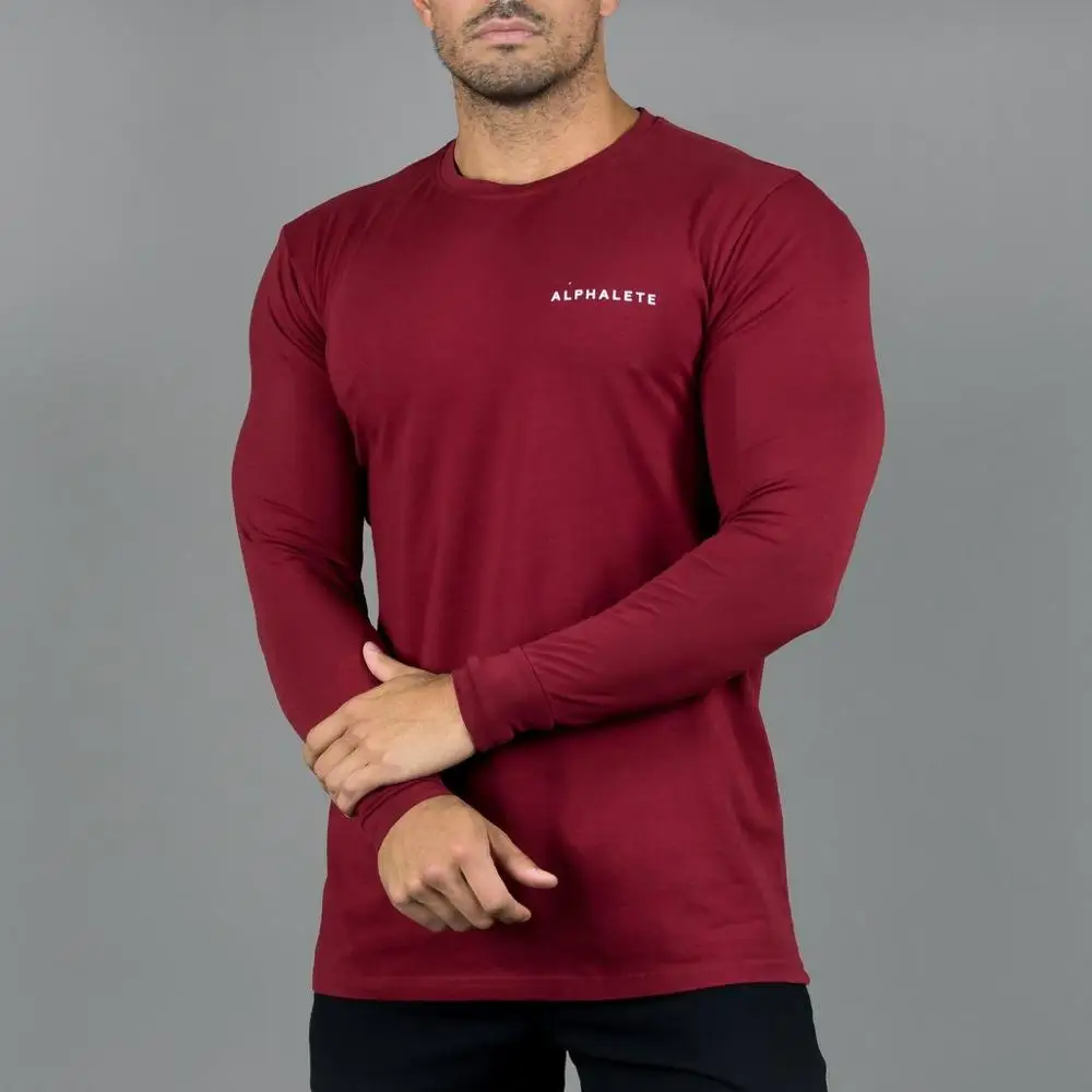 ALPHALETE Новая мода новая мода тренажерные залы спортивные для бодибилдинга футболки Для мужчин с длинным рукавом Фитнес Для мужчин, одноцветные, высокое качество детские футболки - Цвет: red