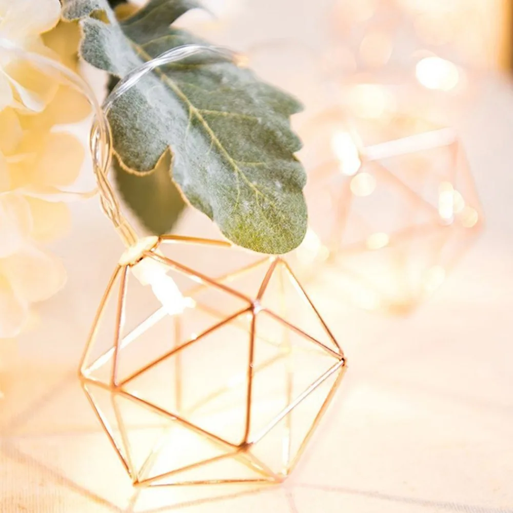 

3M 20 LED Rose gold Copper Wire LED String Light Iron Geometric hexagons With 3*AA battery Adapter For Wedding Home Decor