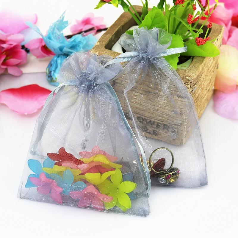 500pcs/lot Organza Bags Grey 13x18cm Wedding Jewelry Gift bag Transparent Organza Drawstring