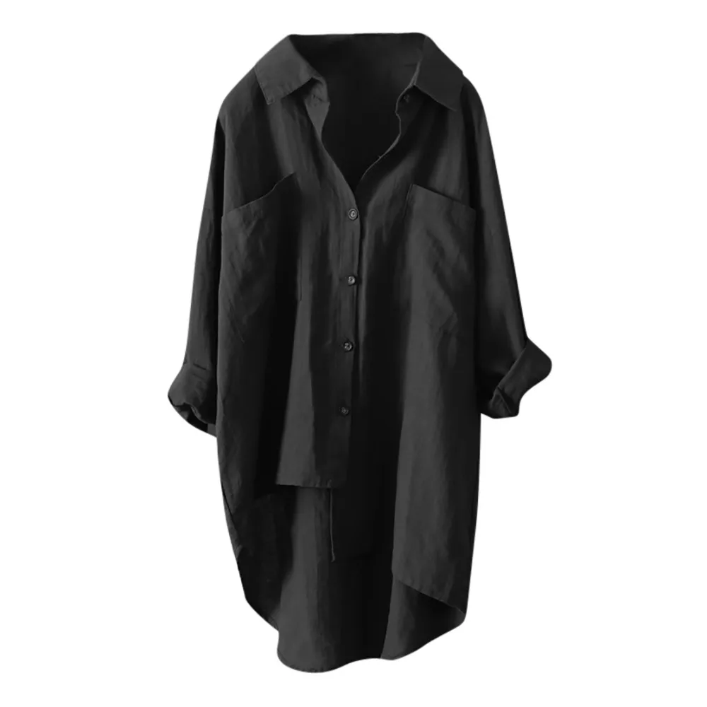 

Fashion ladies girls black blouses Women Buttons Down Asymmetrical High Low Casual solid color Shirt Tops Blouse Plus mujer