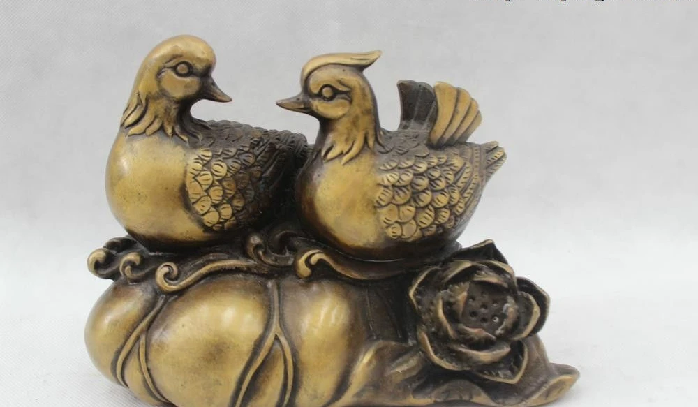 7&quotChinese Folk Pure Bronze Lucky excellent beautiful happy mandarin duck Statue | Дом и сад