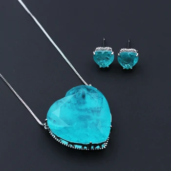 

Newranos Blue Heart Pedra Fusion Stone Pendant Necklace & Earrings Sets 30mm*30mm Big Pendant Jewelry Sets for Women SFX0011082