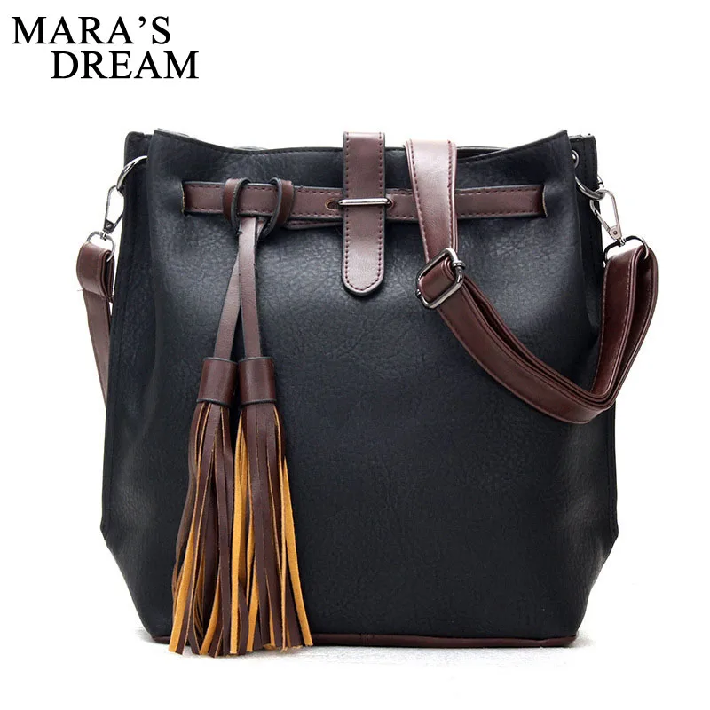 Mara's Dream, винтажная женская сумка из искусственной кожи, новая сумка-мессенджер с кисточками, одноцветная Сумка-тоут, Женская вместительная сумка через плечо