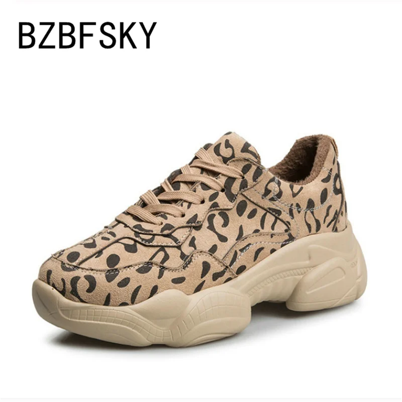 

2020 New Arrived Ankle Female Vintage casual Shoes Leprard Platform Flat Heels Lace-up Sneakers Leisure Personality Wild Shoes
