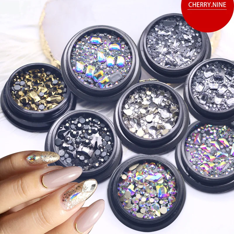 

1Box 3D Super Glitter Crystal AB Rhinestones Flat Back Glass Chameleon Mix Nail Art Decoration Gel Glitter Nail Art Decoration