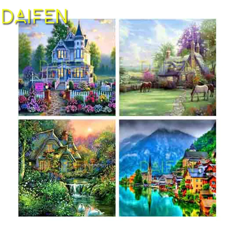 

Full Round Diamond mosaic Full Square Diamond embroidery house horse village country lake 5D DIY Diamond painting Cross stitch