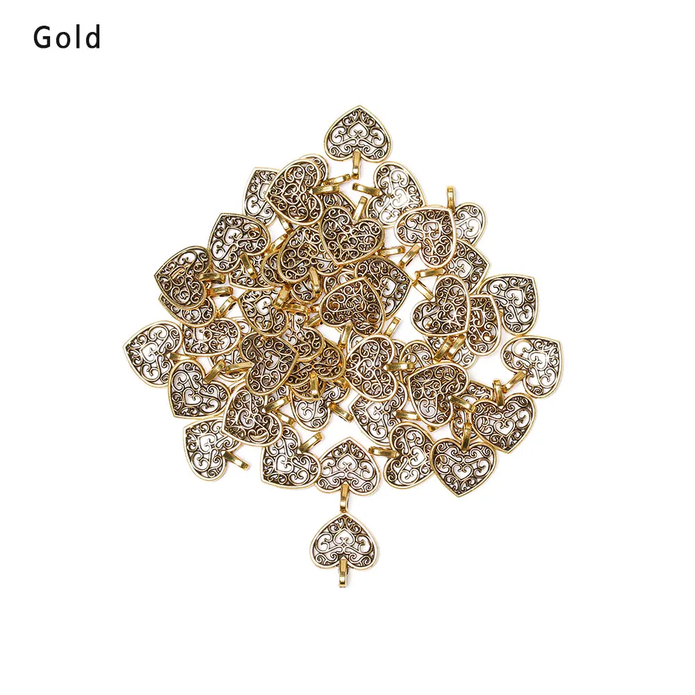 Antique gold 50 шт. 16,5x14,5 мм Мода филигранные сердце подвеска под бронзу, старину Винтаж металла и цинка, подвеска в форме сердца из сплава для изготовления ювелирных изделий - Цвет: Antique gold