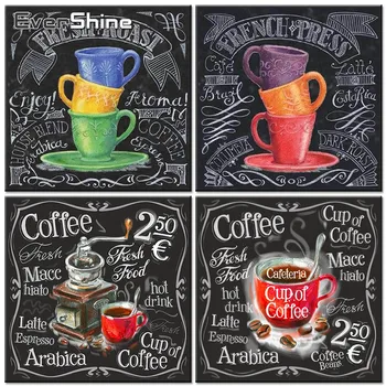

EverShine DIY 5D Diamond Embroidery Cartoon Coffee Pictures Of Rhinestones Diamond Embroidery Blackboard Drawing Wall Decor
