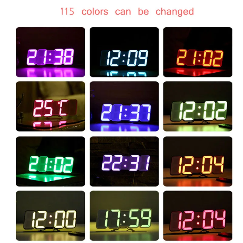 3D цифровые настенные часы с дистанционным управлением, Настольный светильник со звуком, Ночной светильник, несколько цветов, будильник, светодиодный, беспроводной, пластиковый