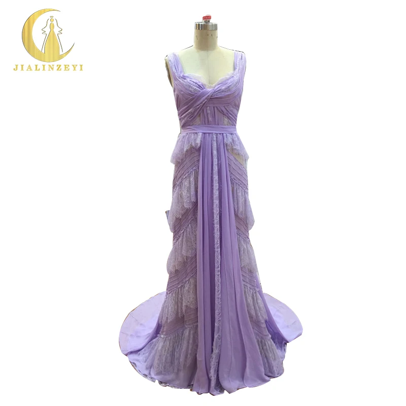 Real Picture Hot Sale Purple Chiffon with Lace Pleat 