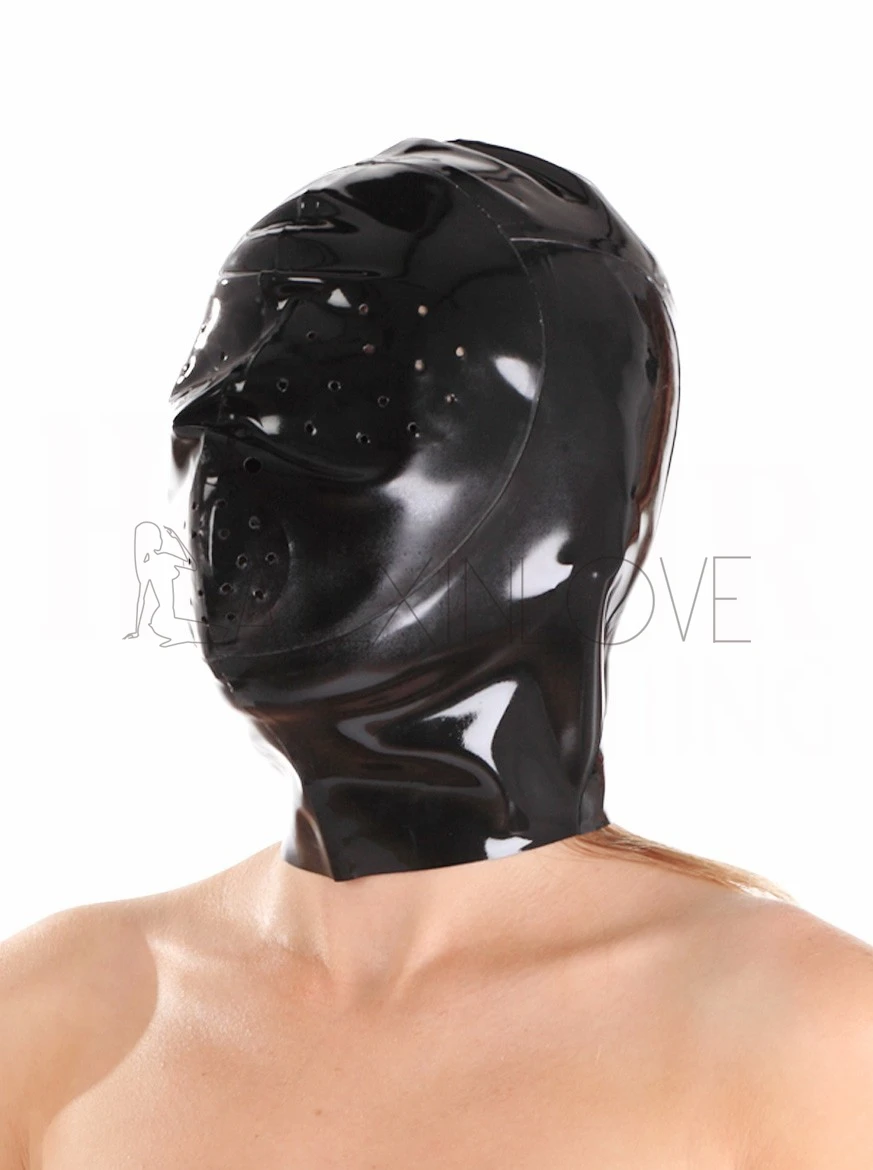Sexy Black Full Face Latex Hood Mask With Pinhole Eyes Mouth Sexy Rubber Fetish Mask 0 4mm